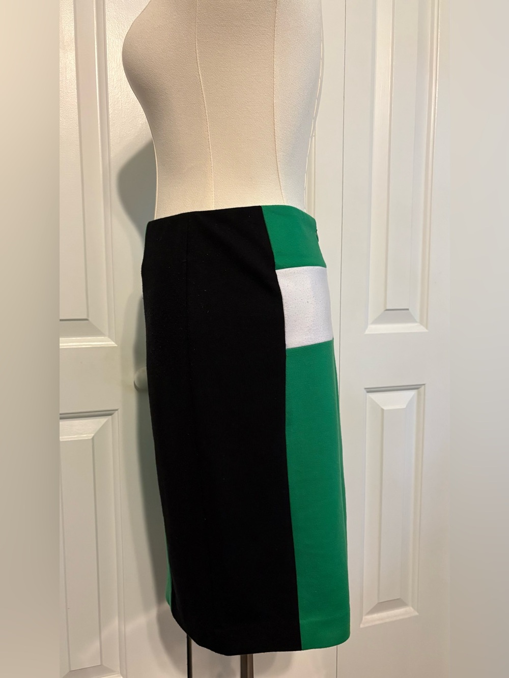 PREMISE Black/Green/White Color Block Knit Pencil Skirt
